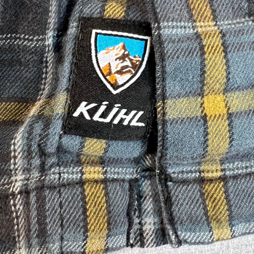 Kuhl Mens Large Plaid Button Down Shirt Blue Yellow Cotton Tencel Long Sleeve - Picture 7 of 9